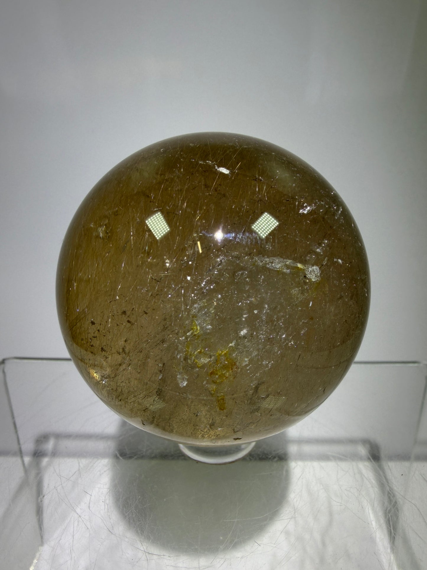 Rutile Quartz Sphere. 55mm. Unique Smoky Quartz With Stunning Golden Rutile Inclusions.