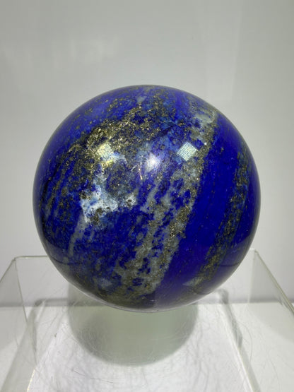 Lapis Lazuli Crystal Sphere. 74mm. Very High Quality Sphere. Stunning Shades Of Bright Blue With Gorgeous Pyrite Inclusions.