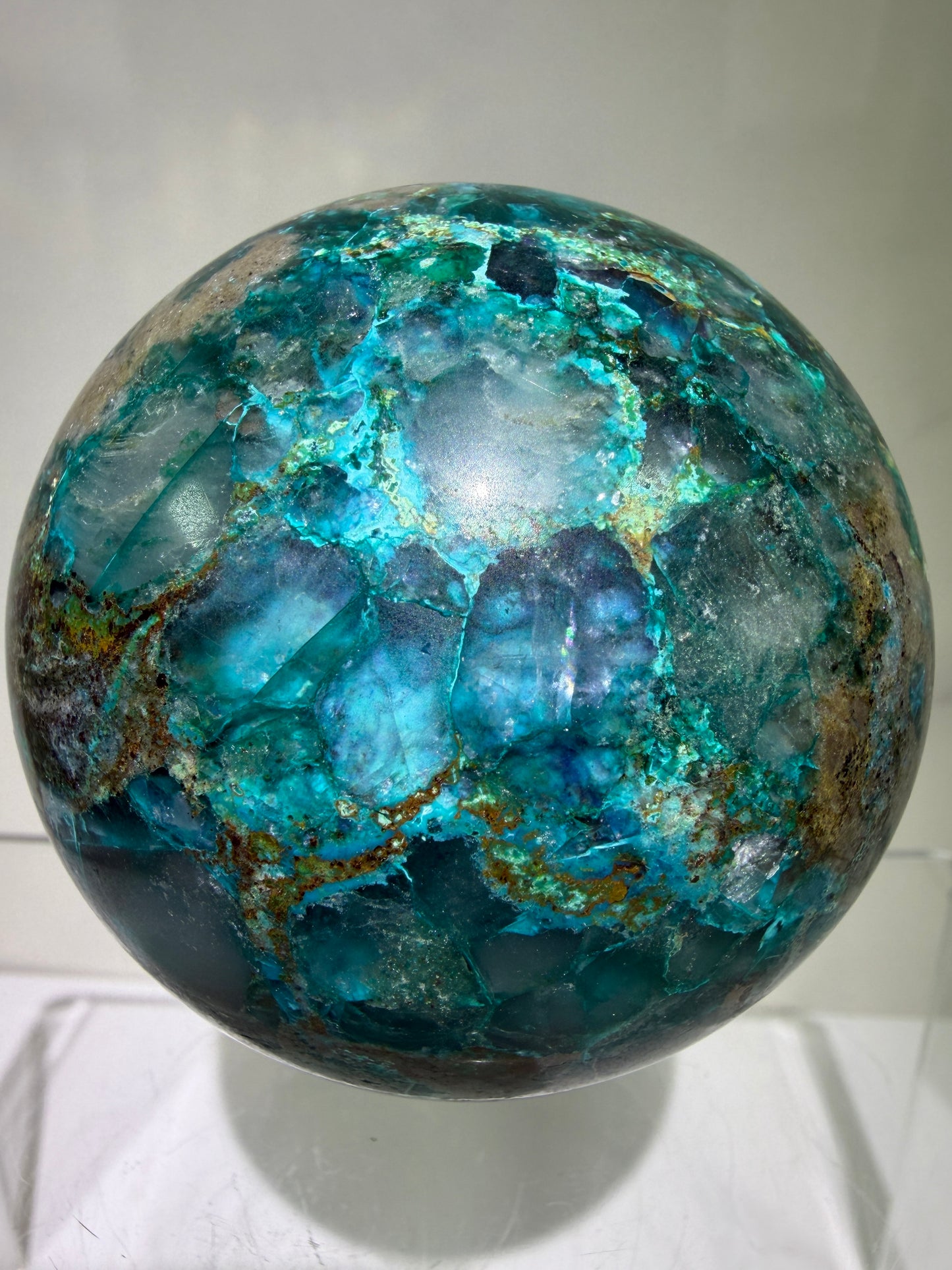 Chrysocolla And Quartz Sphere. 62mm. Gorgeous Shades Of Blue And Green. Amazing Rare Sphere From Laos.