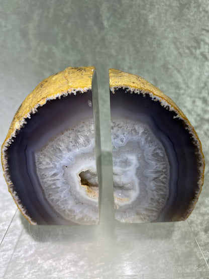 Druzy Agate Book Ends. Stunning Agate From Brazil. Large Cut And Polished Crystal Book Ends.