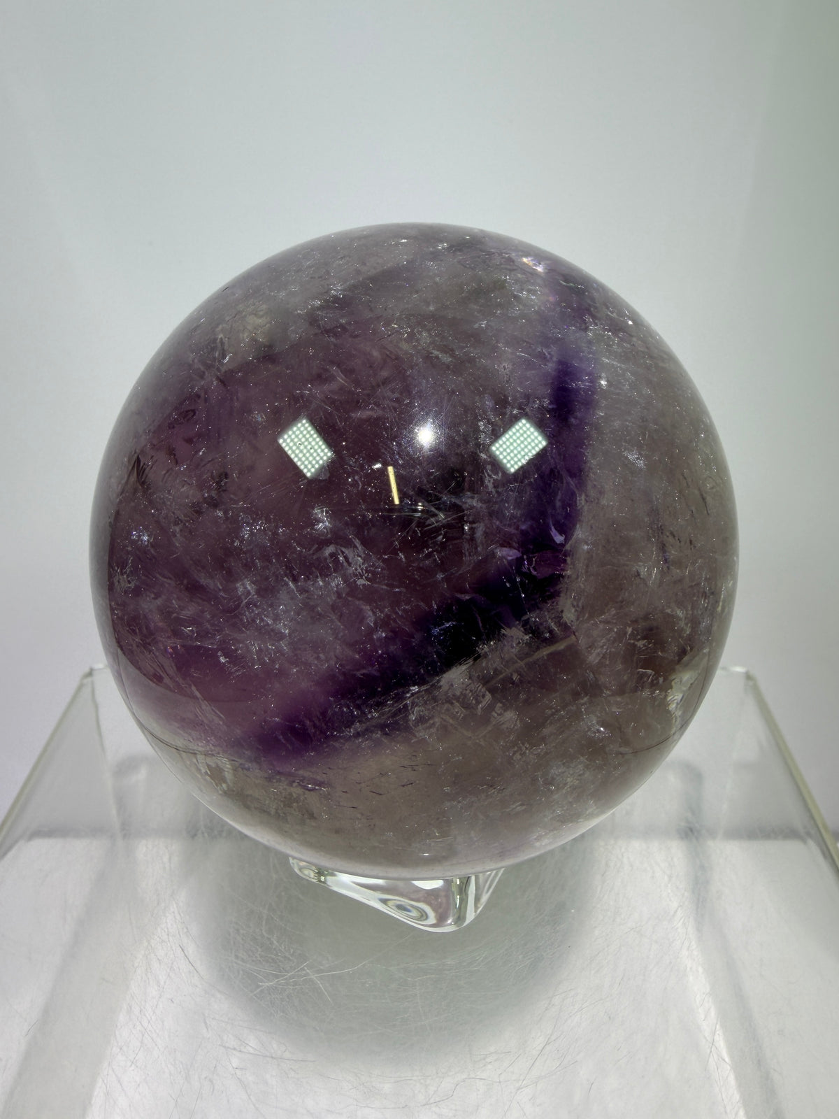 Phantom Amethyst Sphere. 74mm. Gorgeous Amethyst With Nice Rainbows. Amazing Display Sphere.