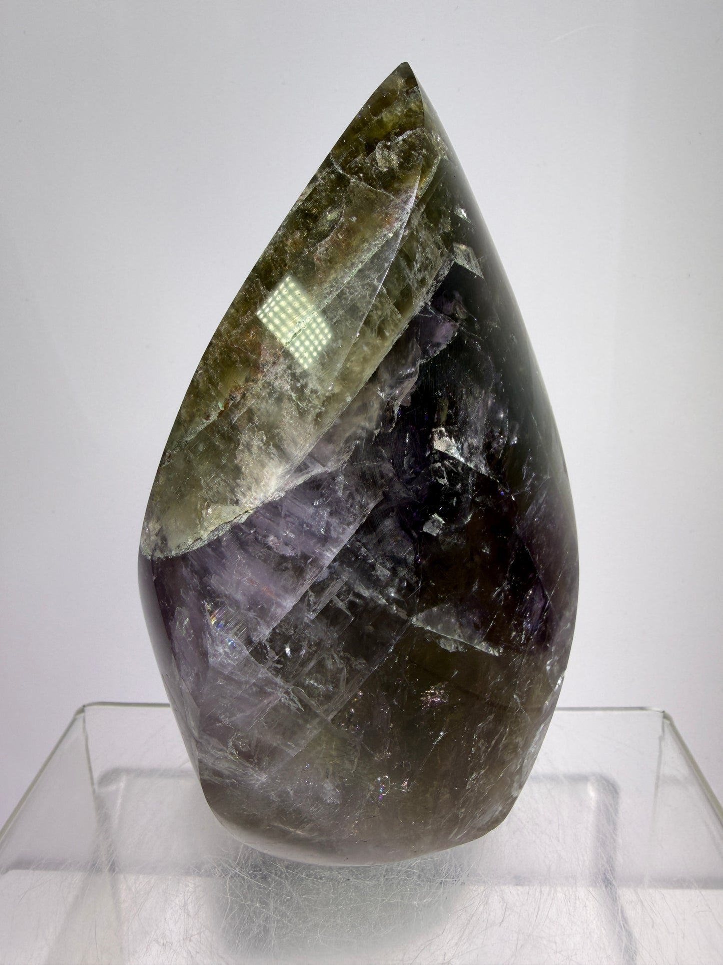Amethyst Cacoxenite Flame. Stunning Purple Smoky Amethyst Polished Flame From Brazil. Beautiful Amethyst Display Crystal
