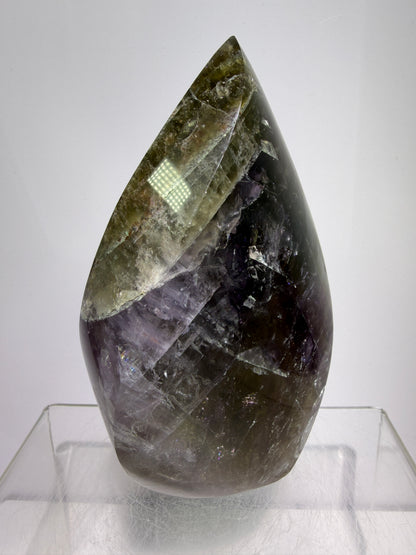 Amethyst Cacoxenite Flame. Stunning Purple Smoky Amethyst Polished Flame From Brazil. Beautiful Amethyst Display Crystal