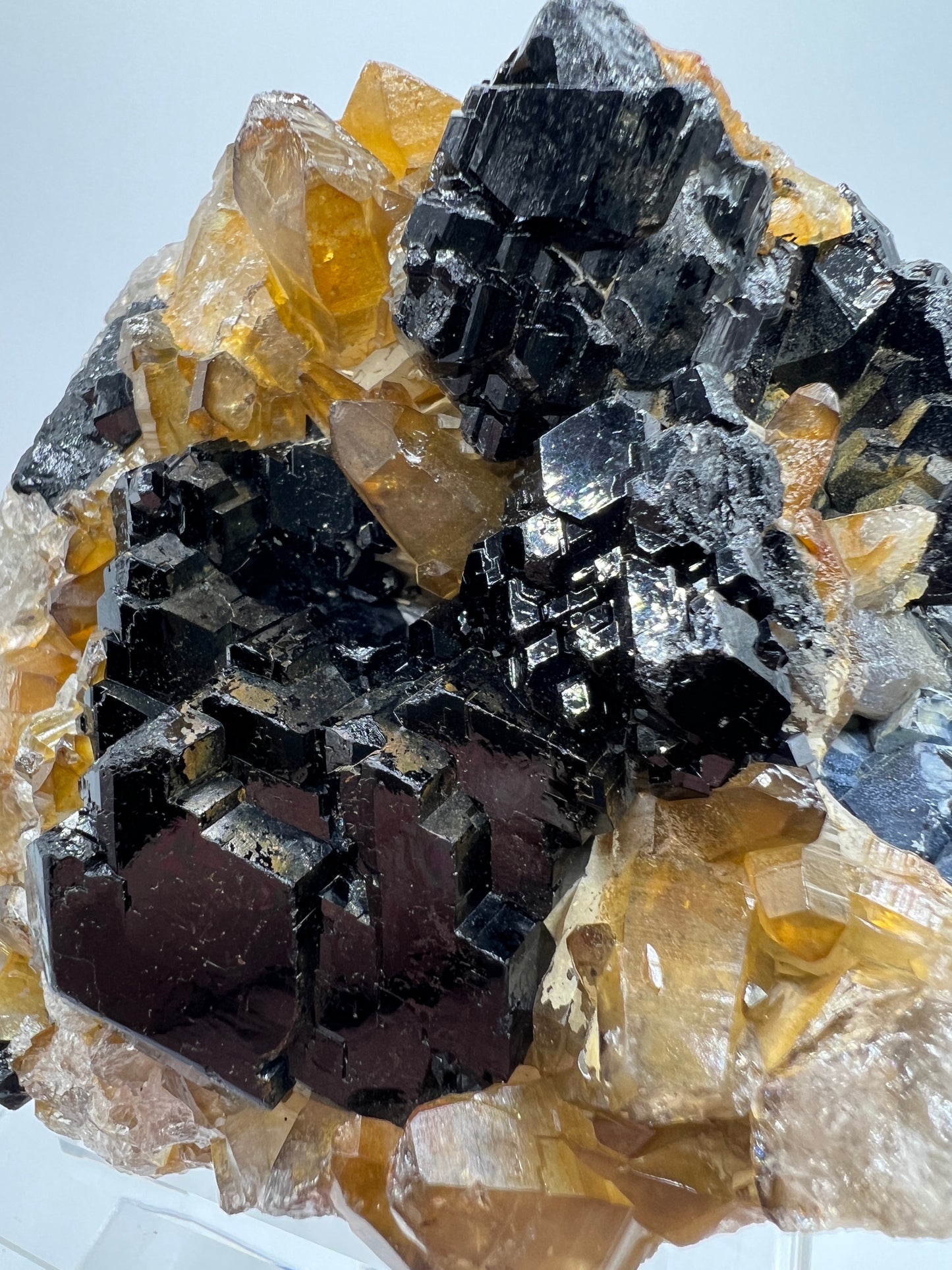 Black Tourmaline And Citrine Cluster. Amazing Formations With Touches Of UV Reactive Hyalite. Rare African Specimen
