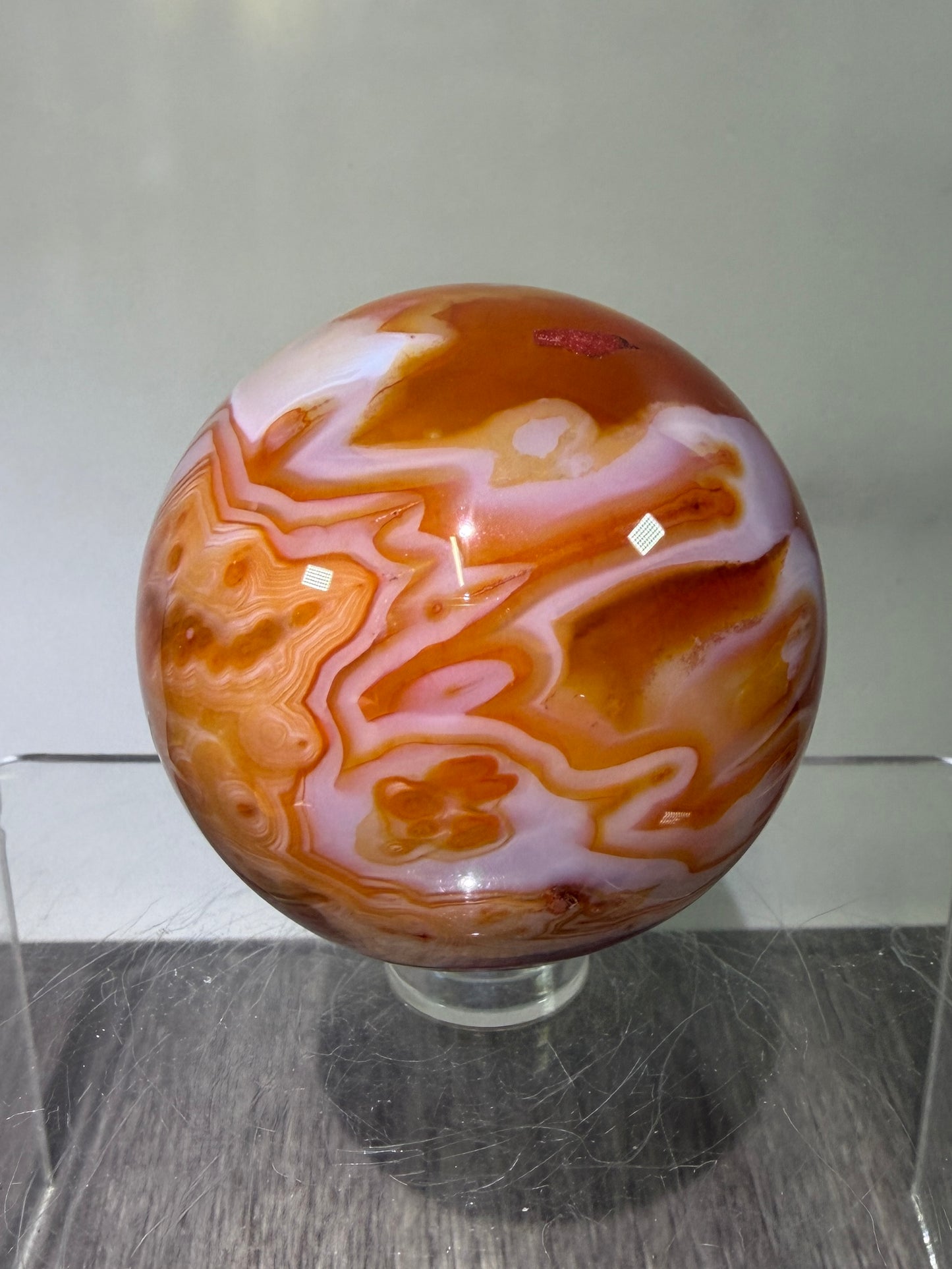 Carnelian Agate Sphere. Beautiful Colors And Patterns