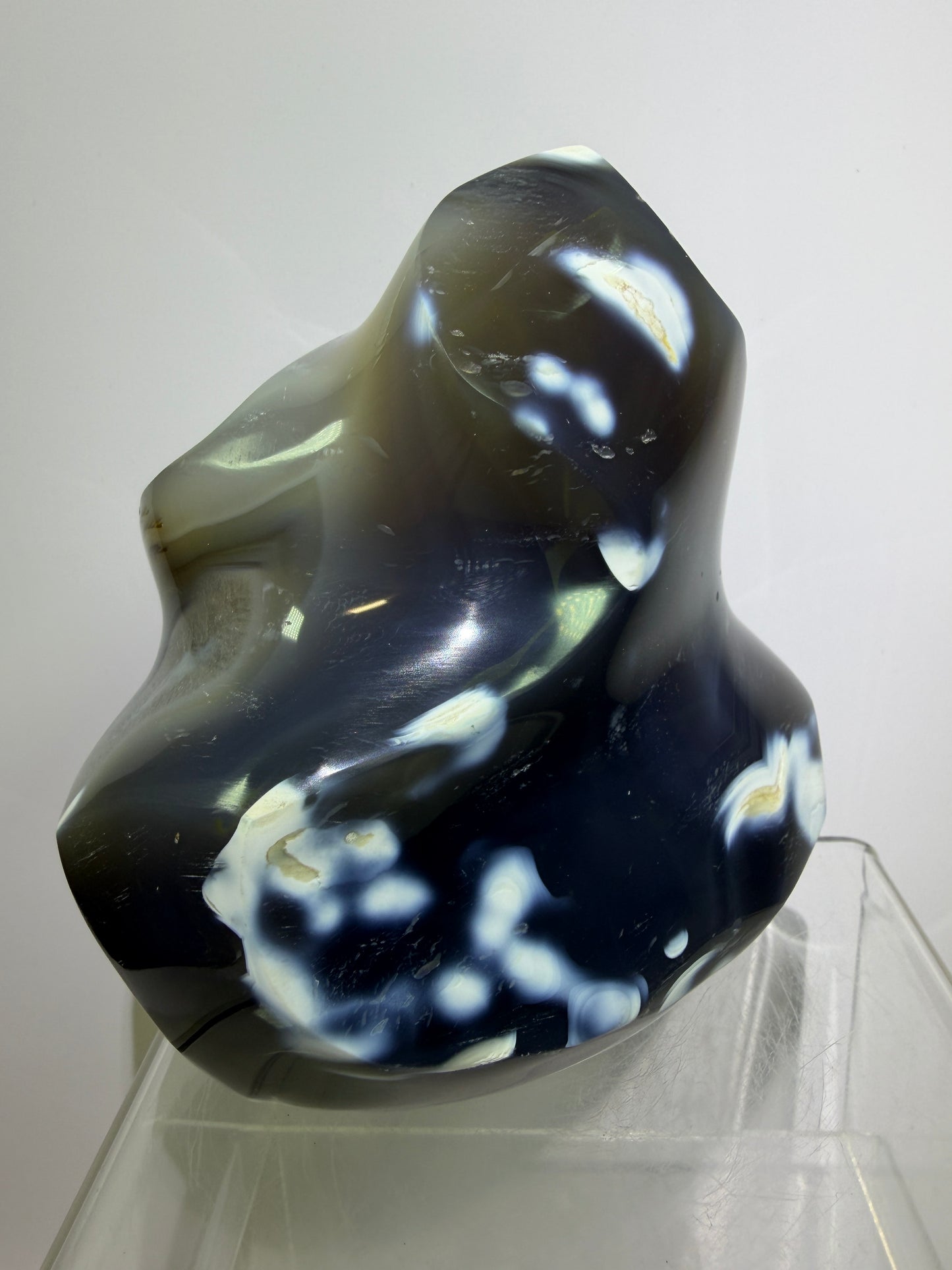 Orca Agate Freeform Flame. Very Rare And Stunning Blue Agate From Madagascar. Amazing Colors And Patterns.