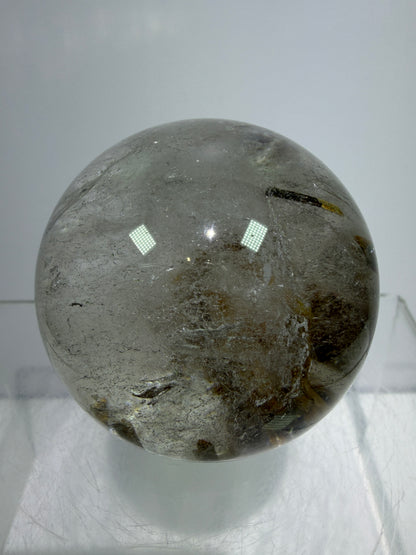 Tourmaline Quartz Sphere. Rare Tourmaline Sphere With Rainbows. Tourmalinated Quartz Display Crystal