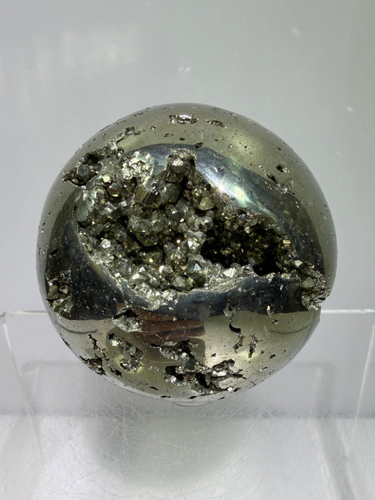 Pyrite Crystal Sphere. 60mm. Druzy World Class Display Sphere From Peru. Gorgeous Top Quality Cubic Druzy
