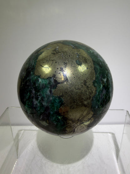 Atacamite And Pyrite Sphere. 64mm. High Quality Rare Sphere. Gorgeous Color Combination.