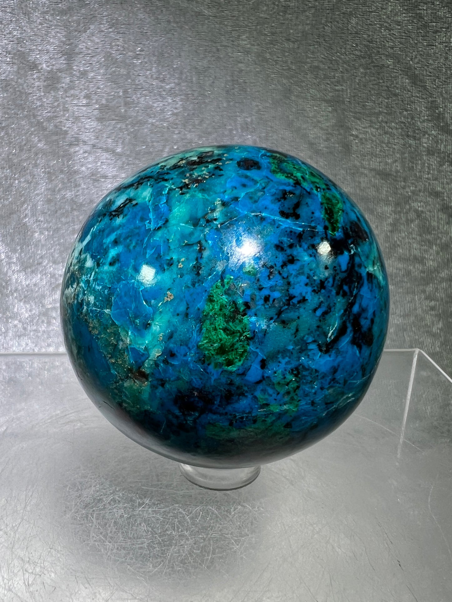 Chrysocolla Sphere From Peru. Stunning Vibrant Colors. Gorgeous High Quality Collectors Sphere