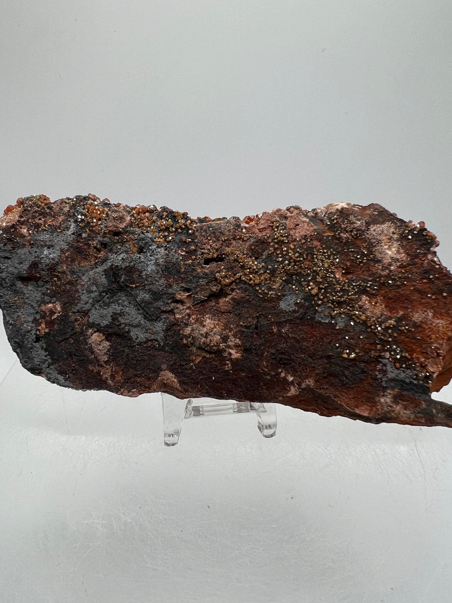 Vanadinite On Goethite Matrix. Stunning Color Contrast. Gorgeous Mineral Specimen From Morocco