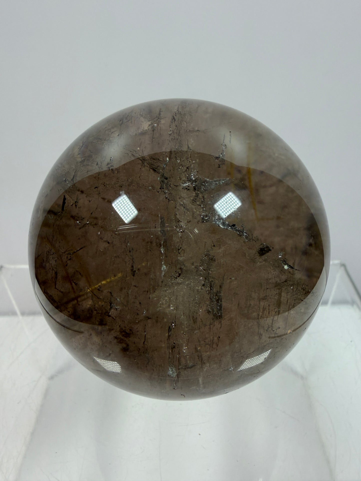 Rutile Quartz Sphere. 58mm. Unique Smoky Quartz With Beautiful Golden Rutile Inclusions.