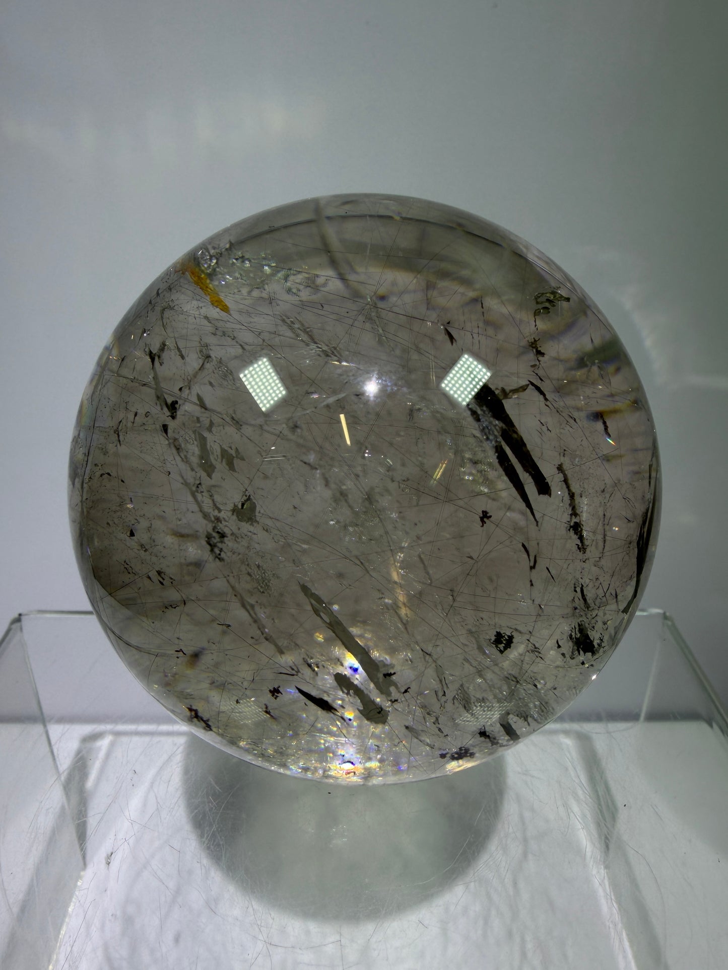 Rutile Quartz Sphere. 69mm. Stunning Large Display Sphere. Gorgeous Golden Rutile And Garden Quartz Inclusions.