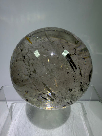 Rutile Quartz Sphere. 69mm. Stunning Large Display Sphere. Gorgeous Golden Rutile And Garden Quartz Inclusions.