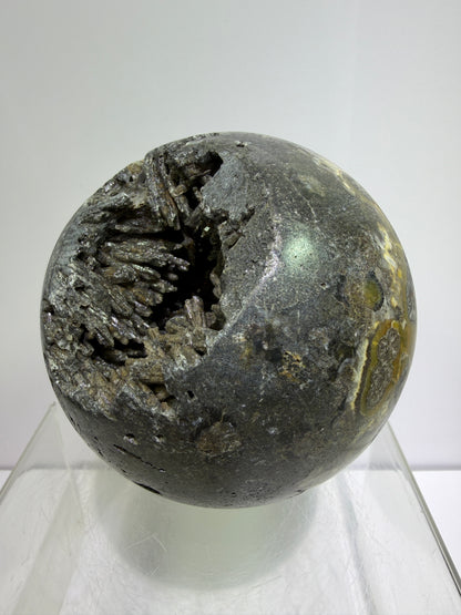 Warring States Agate Sphere. 88mm. Stunning Stalactite Druzy. Very Rare And Unique Display Sphere