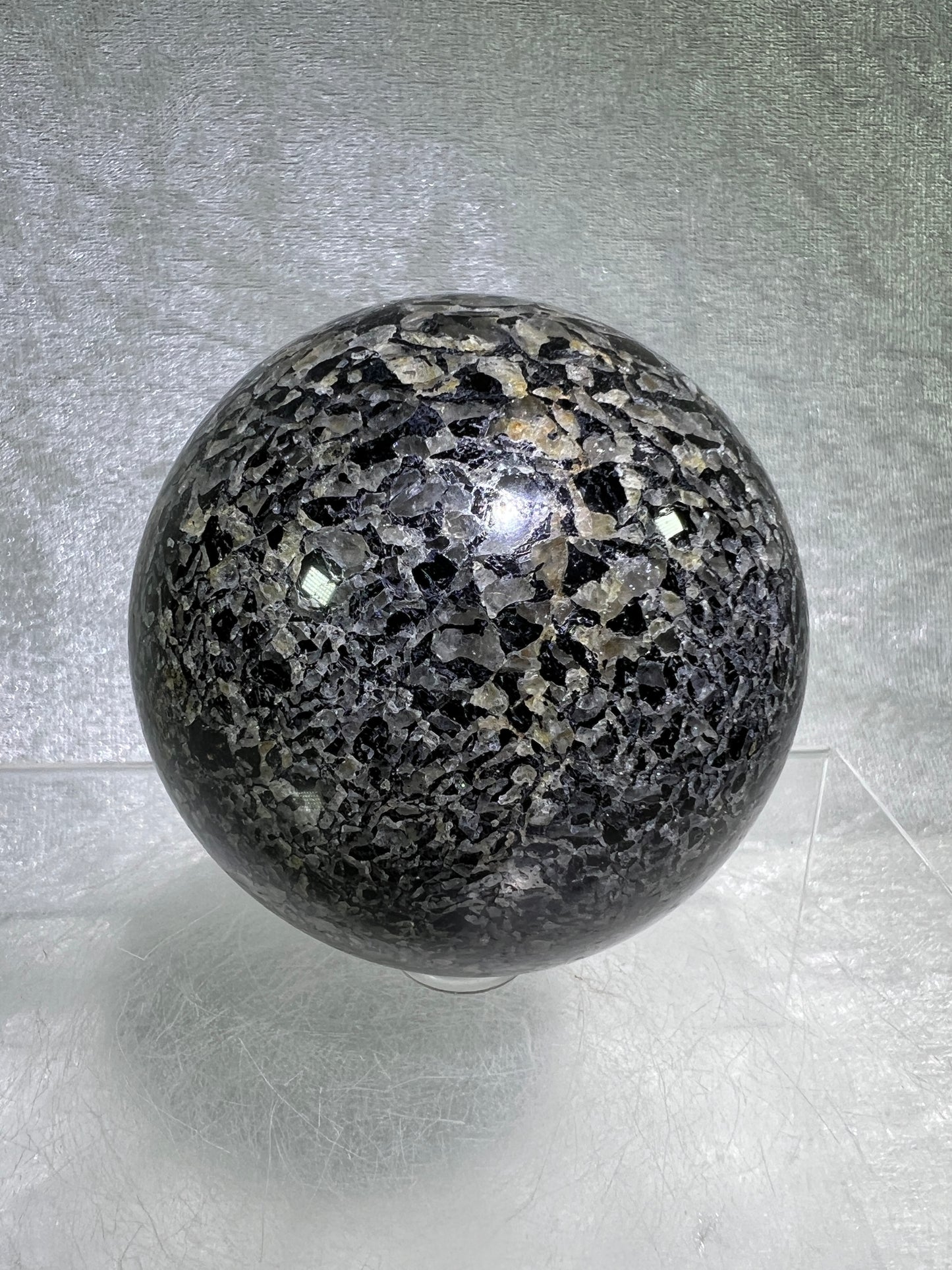 Black Tourmaline And Calcite Sphere. 71mm. Beautiful Display Sphere With Amazing Colors And Patterns.