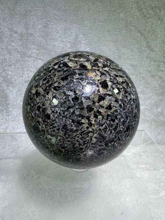 Black Tourmaline And Calcite Sphere. 71mm. Beautiful Display Sphere With Amazing Colors And Patterns.