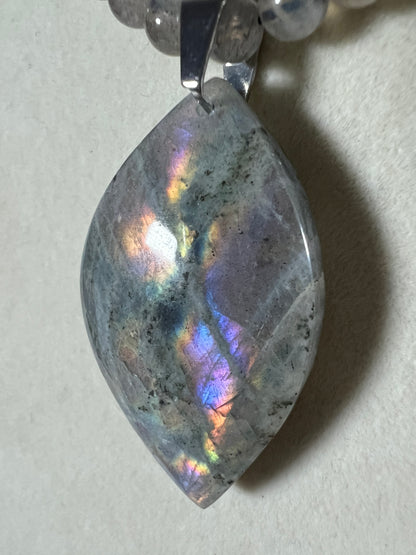 Labradorite Crystal Pendant. Stunning High Quality Jewelry. Custom Made Labradorite Beaded Necklace