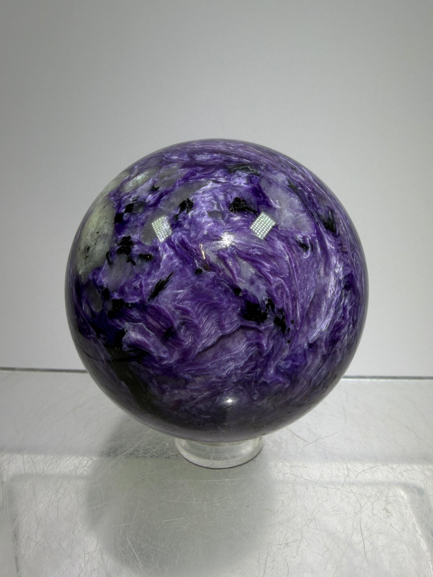Charoite Crystal Sphere. 50mm. High Quality Beautiful Crystal. Amazing Patterns And Flash. Stunning Rare Crystal