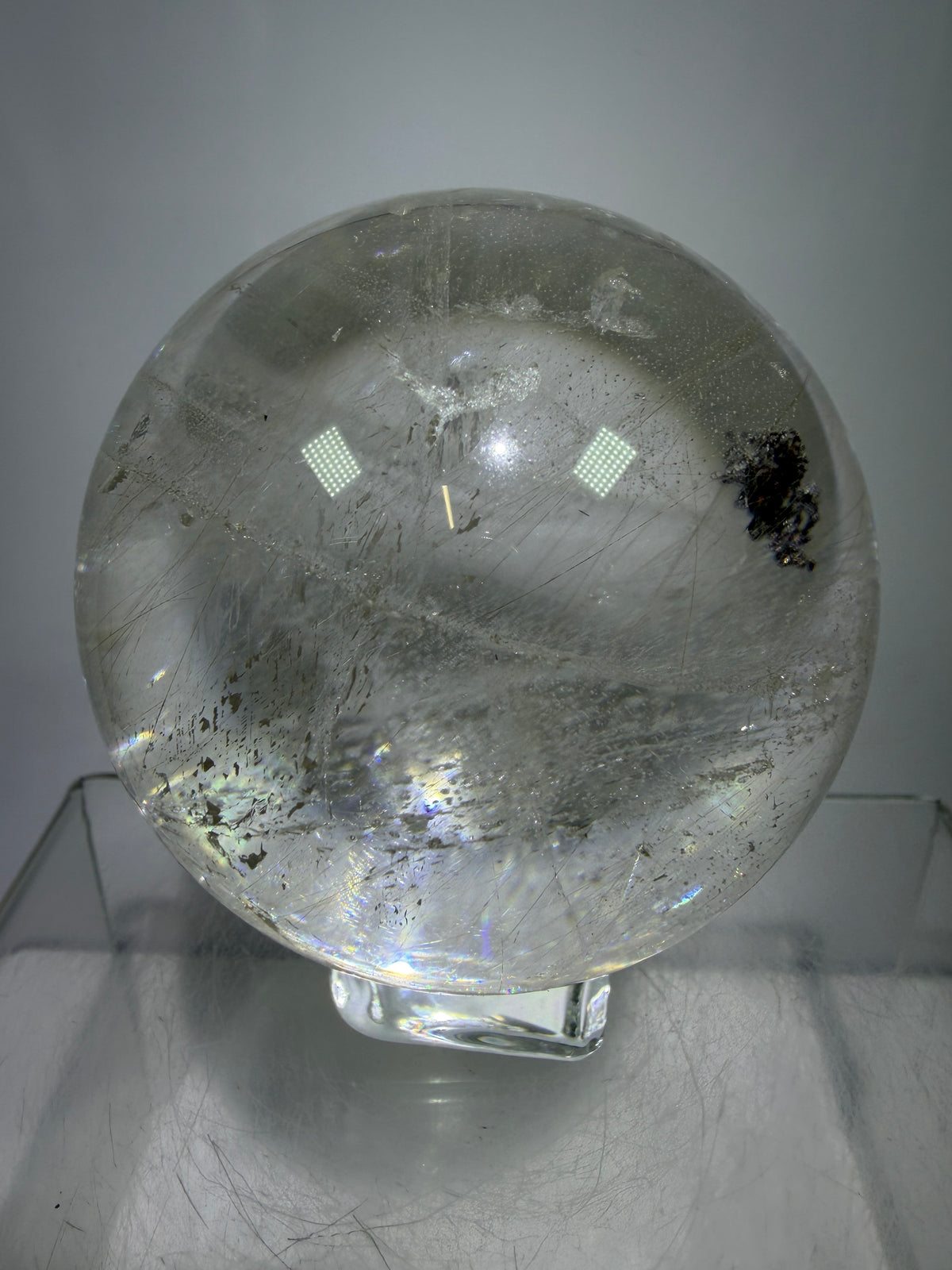 Rutile Quartz Sphere. 68mm. Rare Rutilated Quartz With Lodolite And Pyrite Inclusions. Amazing Display Sphere.