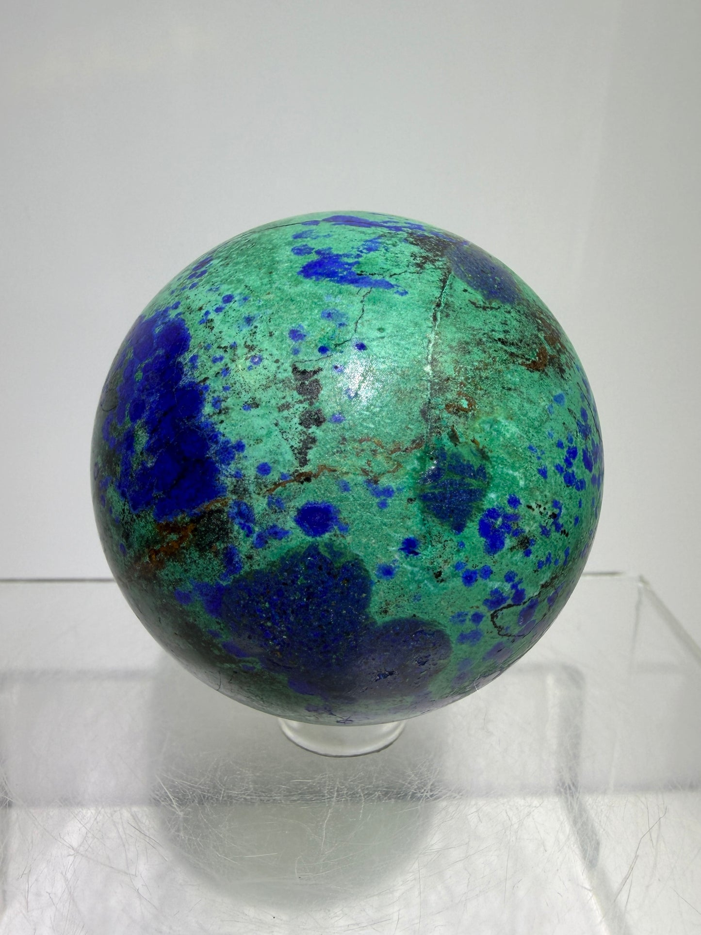 Azurite and Malachite Crystal Sphere. 56mm. Beautiful Deep Colors And Patterns. Stunning Rare Display Piece!