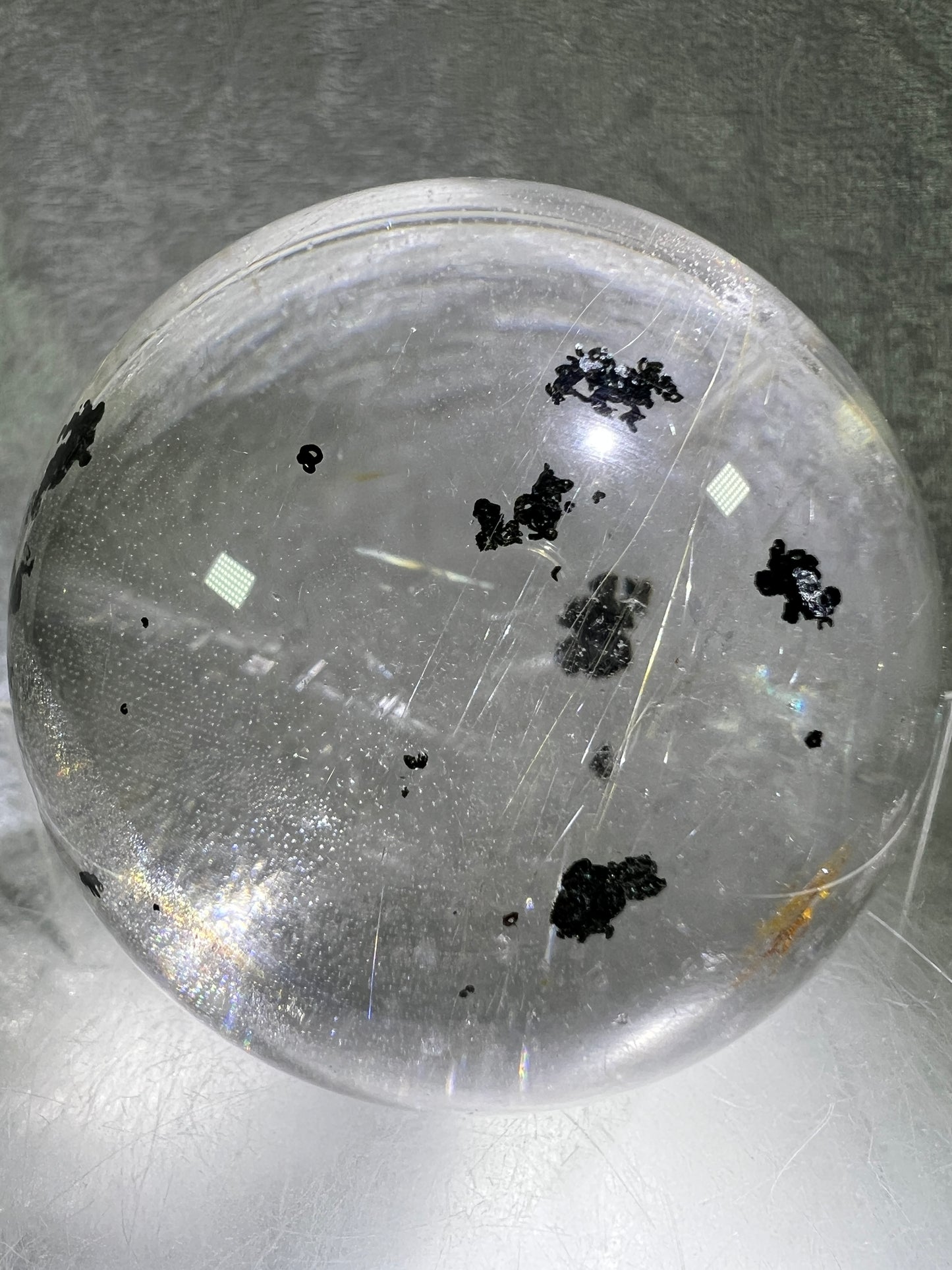 Rutile Quartz Sphere. 75mm. Large High Quality Display Sphere. Gorgeous Garden Quartz, Big Rainbows, And Golden Rutile Inclusions.