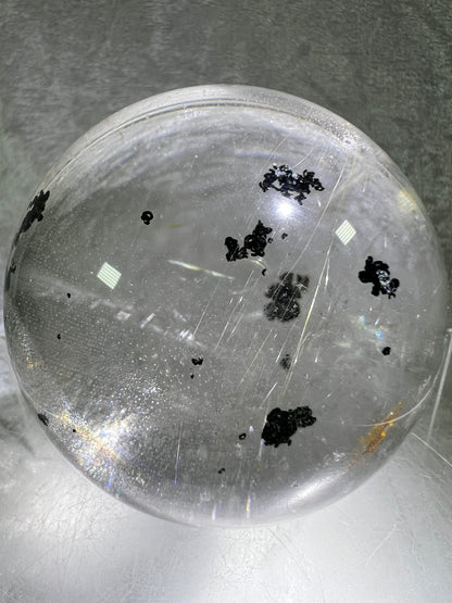 Rutile Quartz Sphere. 75mm. Large High Quality Display Sphere. Gorgeous Garden Quartz, Big Rainbows, And Golden Rutile Inclusions.