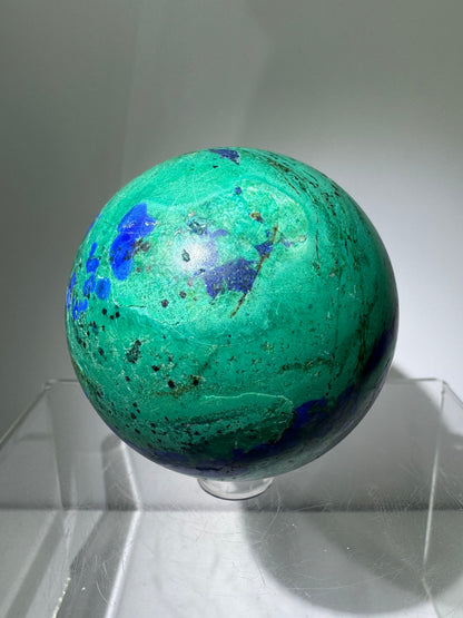 Azurite and Malachite Crystal Sphere. 61mm. Beautiful Deep Colors And Patterns. Stunning Rare Display Piece!