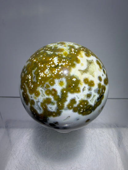 Ocean Jasper Sphere. 49mm. Gorgeous Sugar Druzy. Stunning Rare Display Sphere.