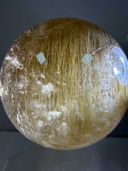 Rutile Quartz Sphere. 55mm. Unique Smoky Quartz With Stunning Golden Rutile Inclusions.