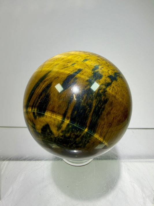 Blue Tigers Eye Sphere. Rare Blue And Gold Hawks Eye Crystal. Beautiful Colors And Flash