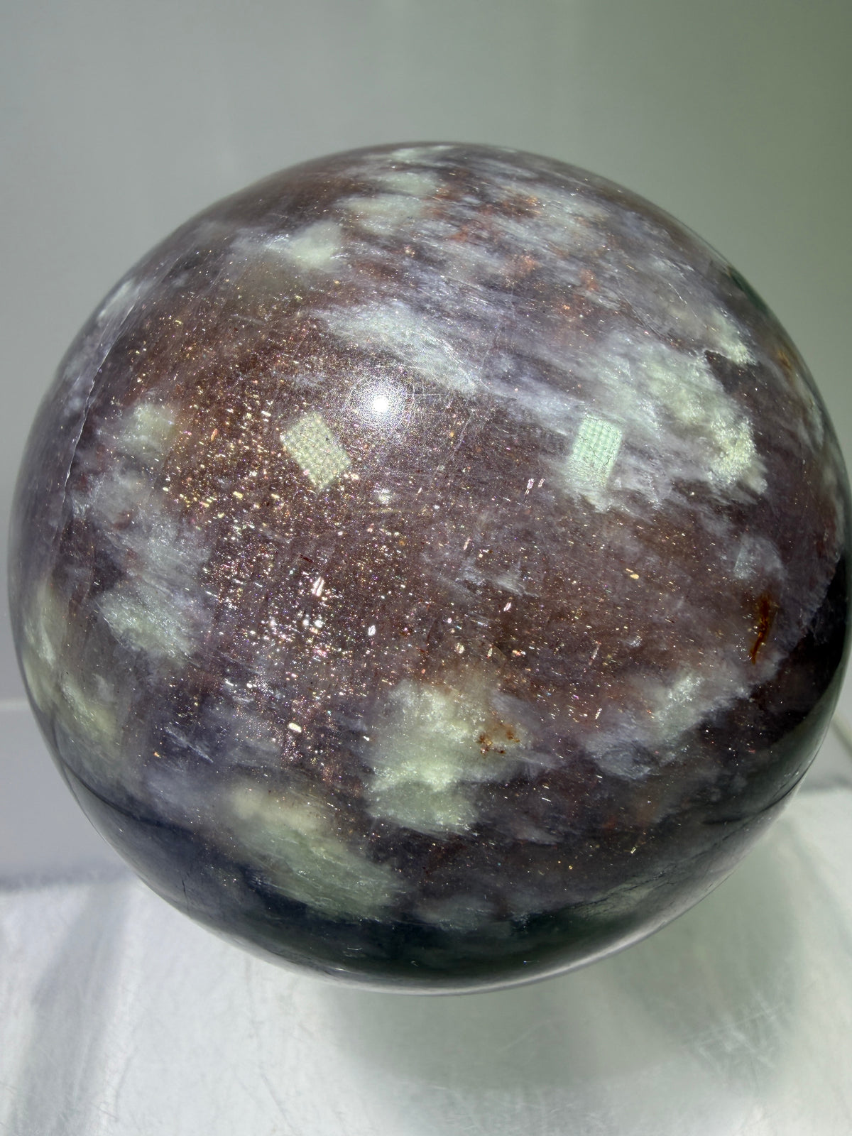 Bloodshot Iolite Sphere. 67mm. Rare Galaxy Iolite Sunstone Display Sphere. Amazing And Colorful Flash!