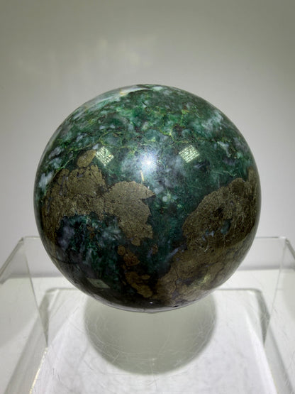 Atacamite And Pyrite Sphere. 64mm. High Quality Rare Sphere. Gorgeous Color Combination.