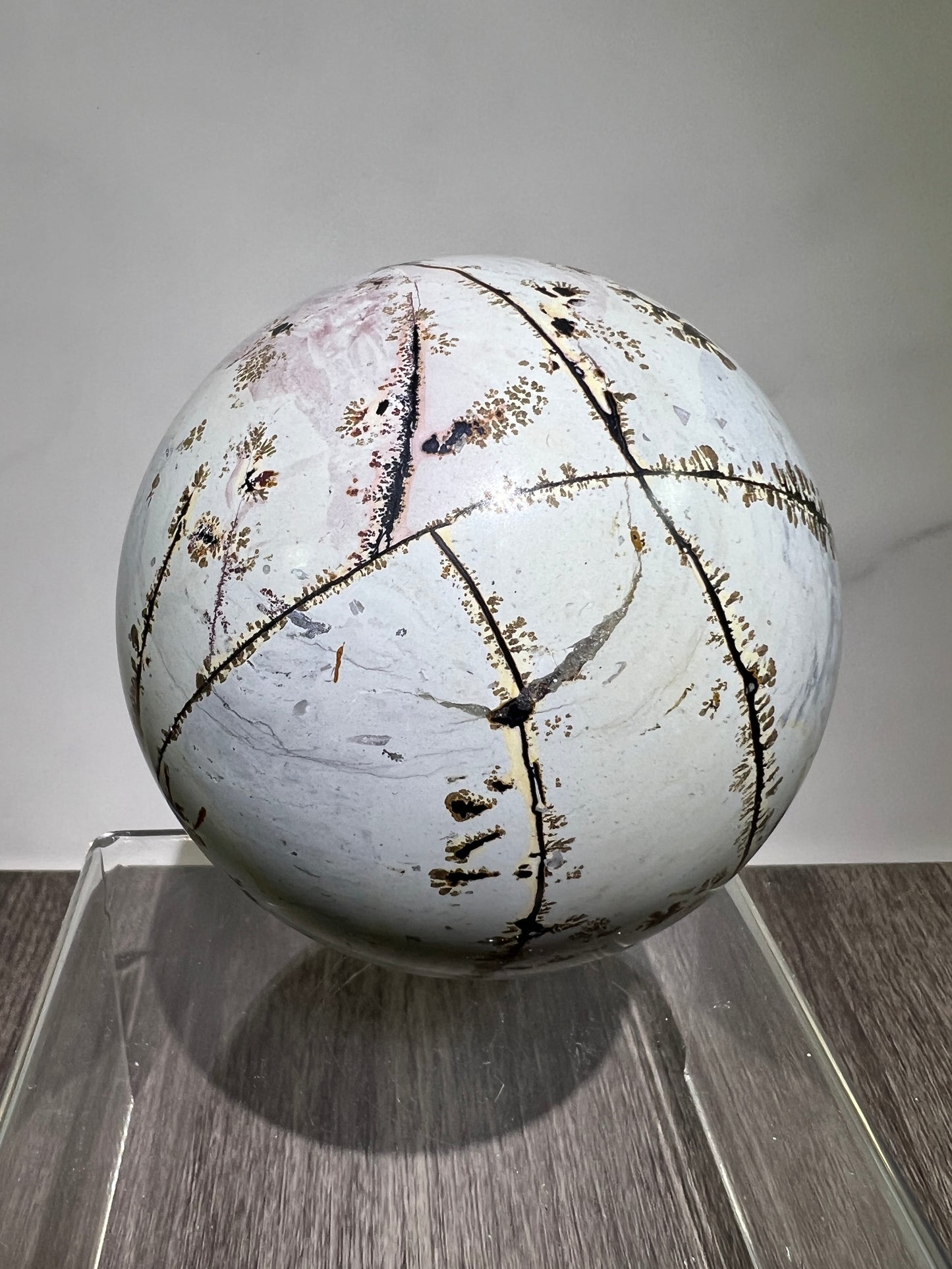 Picture Jasper Crystal Sphere. 85mm. Gorgeous Chinese Painted Stone. All Natural Stunning Display Sphere.