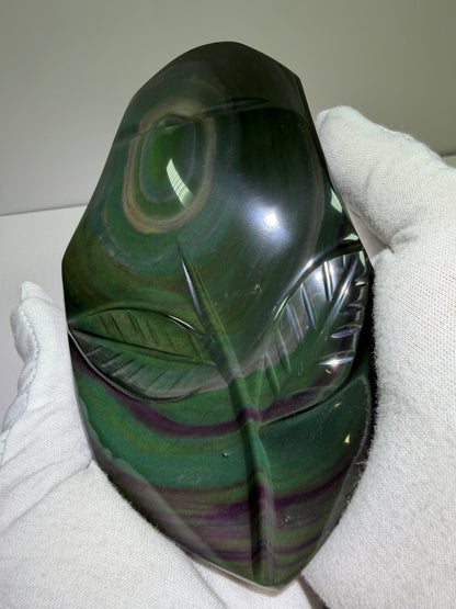 Rainbow Obsidian Freeform. High Quality Carved Flower. Gorgeous One Of A Kind Display Crystal