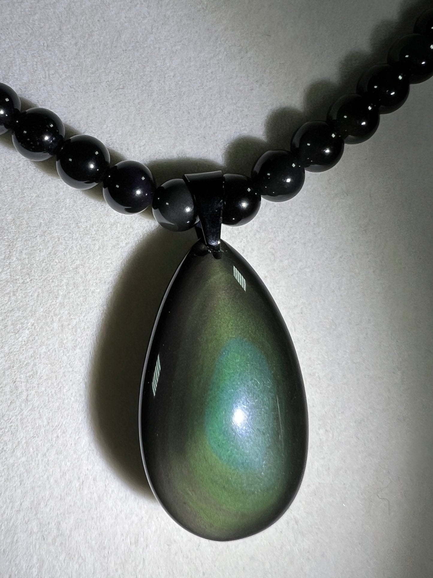 Rainbow Obsidian Pendant. Gorgeous Teardrop Cabochon. Custom Made Beaded Necklace. High Quality Jewelry