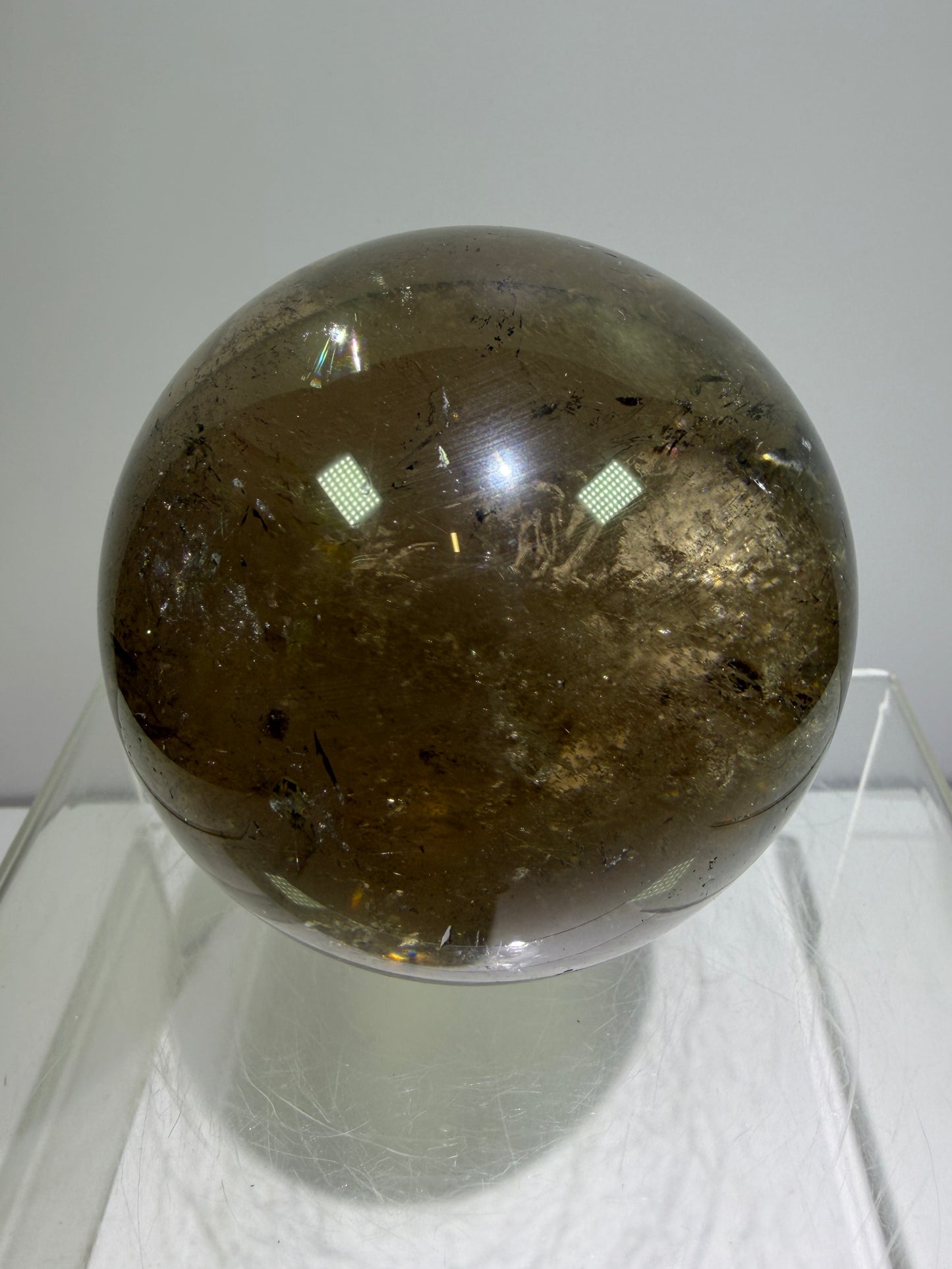 Rutile Quartz Sphere. 70mm. Large Smoky Quartz With Rare Golden Rutile Inclusions. Nice Quality Display