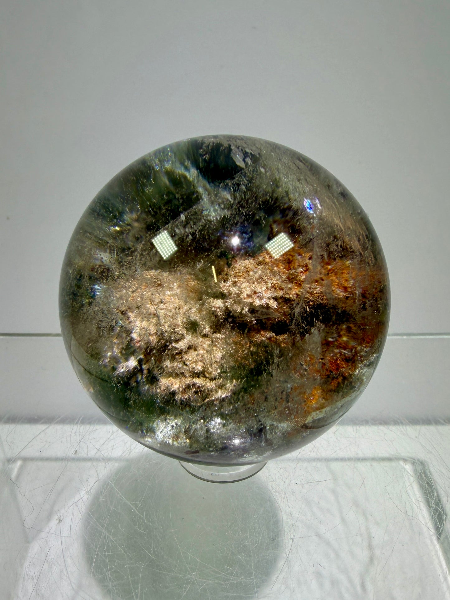 Garden Quartz Lodolite Sphere. High Quality Colorful Landscape. Beautiful Display Sphere