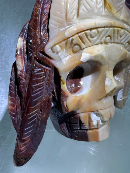 Mookaite Crystal Skull Carving. High Quality Crystal Indian Skull. Amazing Piece Of Art.