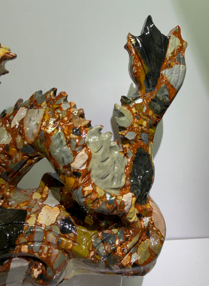 Chinese Carved Crystal Dragon. Large Colorful Dragon Carving. High Quality Display