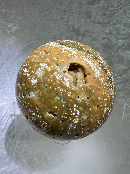 Ocean Jasper Sphere. 70mm. Gorgeous Green Sugar Druzy. Stunning Rare Display Sphere.