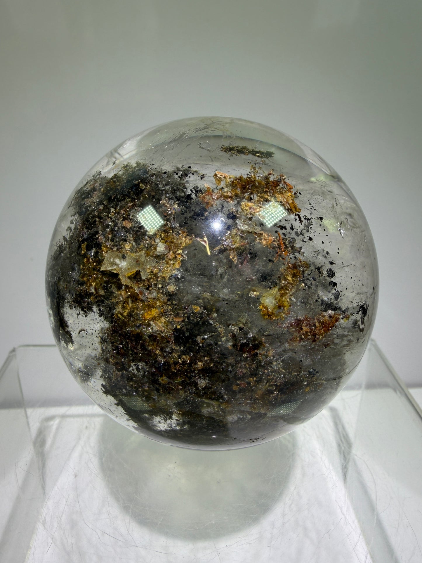 Garden Quartz Lodolite Sphere. 70mm. High Quality Landscape Quartz. Beautiful Large Display Sphere