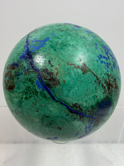 Azurite and Malachite Crystal Sphere. 56mm. Beautiful Deep Colors And Patterns. Stunning Rare Display Piece!