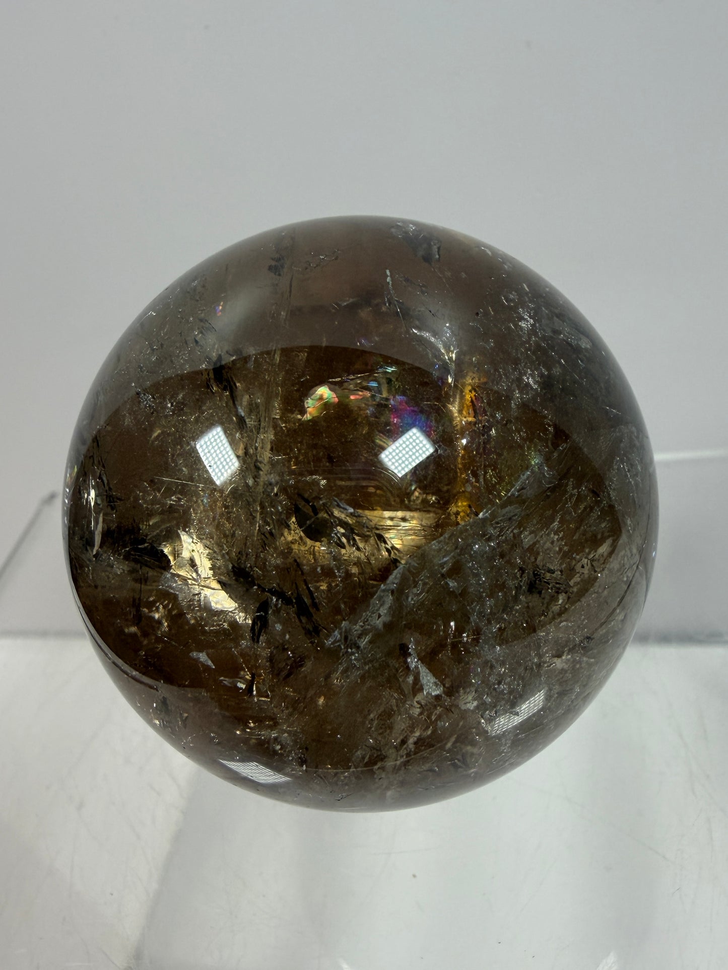 Rutile Quartz Sphere. 47mm. Unique Smoky Quartz With Stunning Golden Rutile Inclusions.