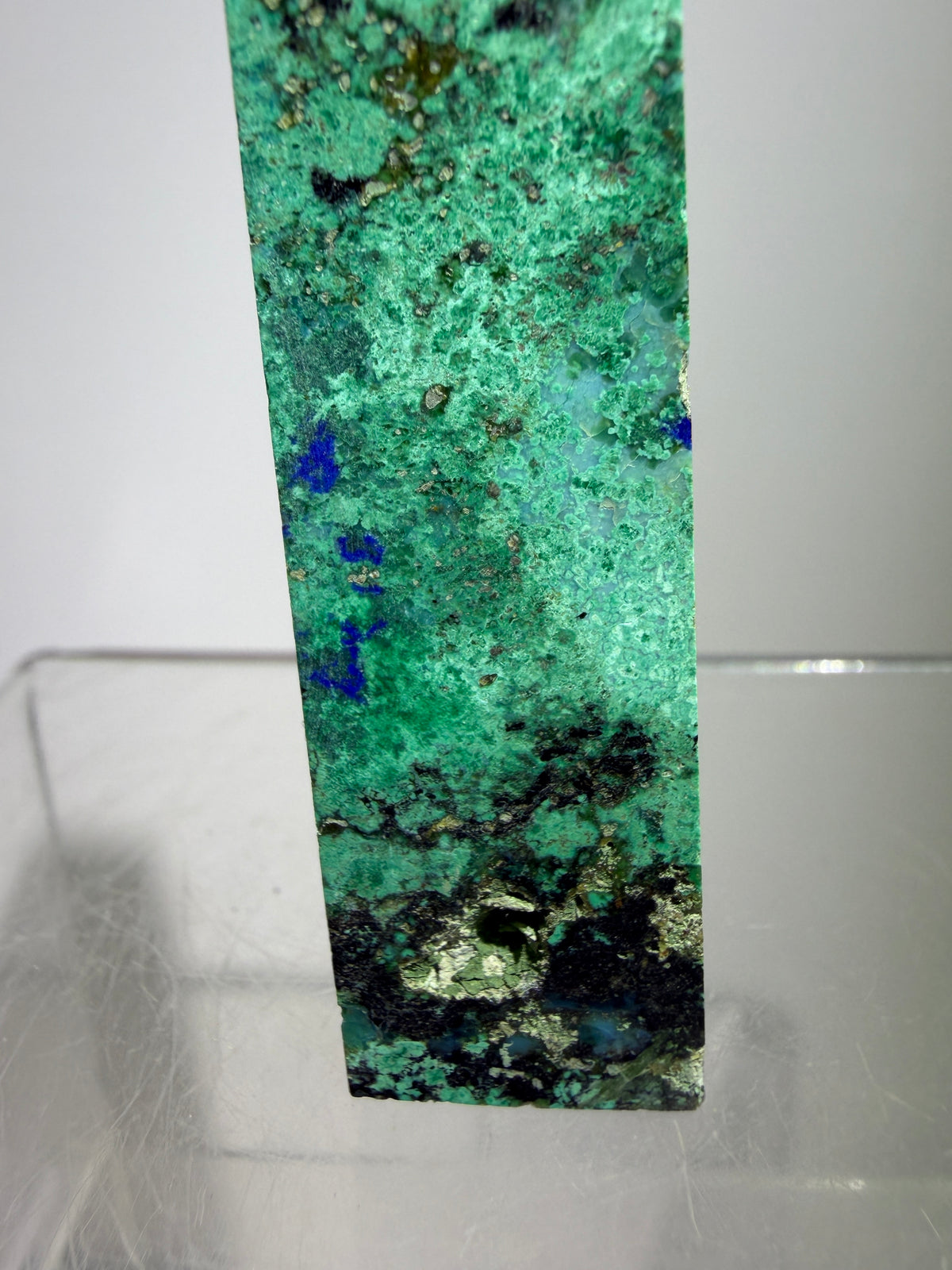 Azurite, Chrysocolla, And Malachite Druzy Tower. Rare And Beautiful Crystal Point.