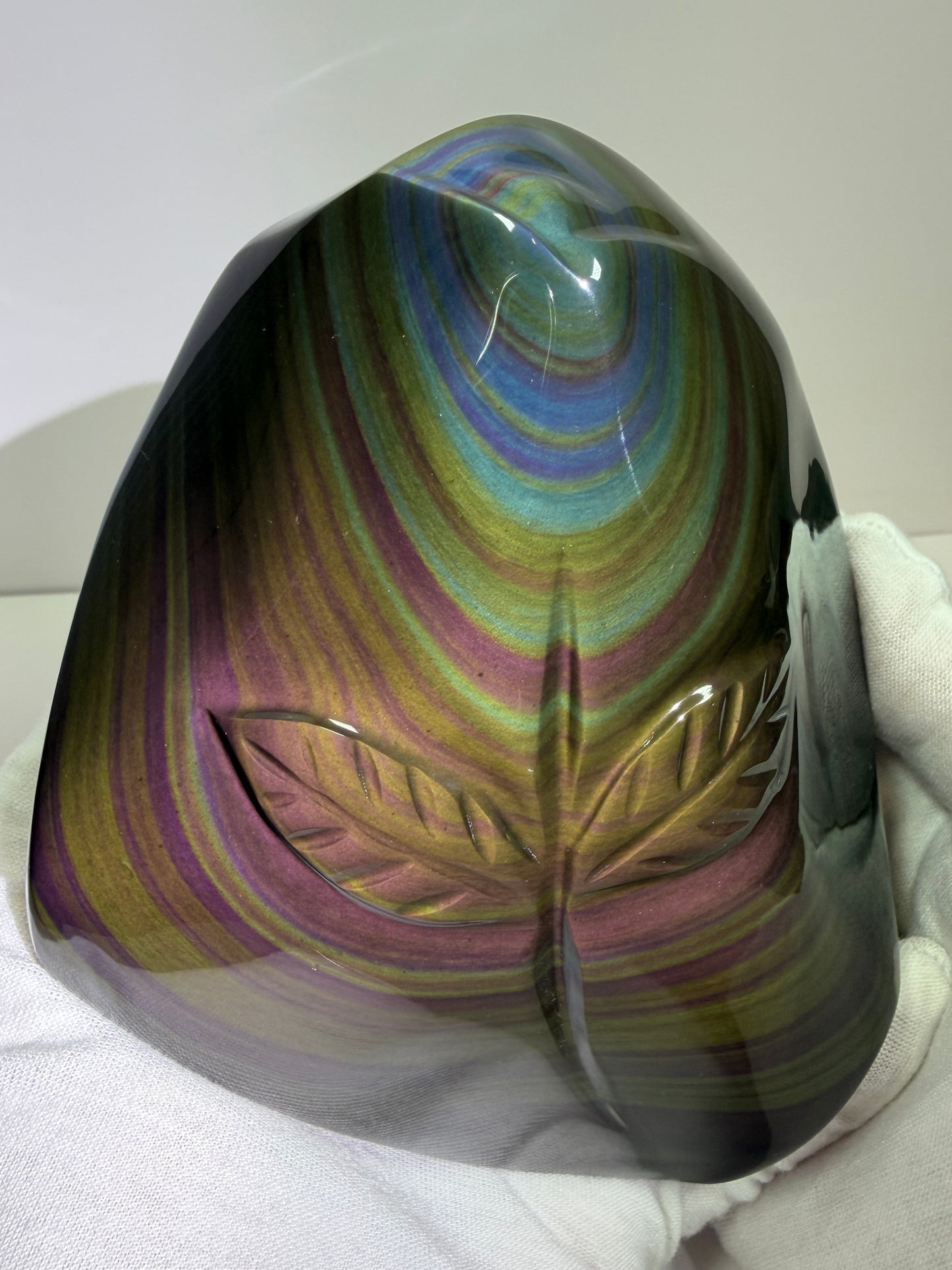 Rainbow Obsidian Freeform. High Quality Carved Flower. Gorgeous One Of A Kind Display Crystal
