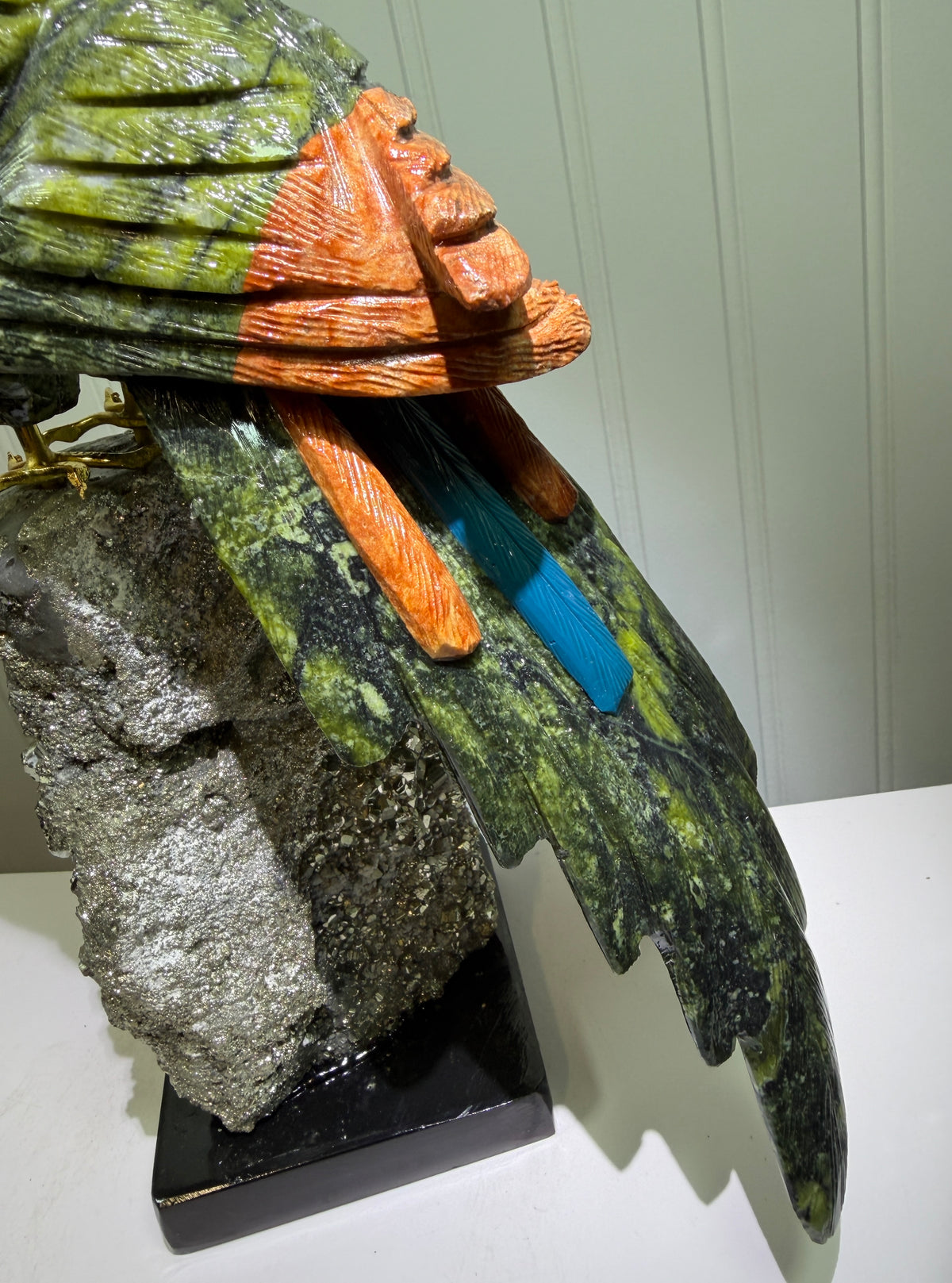 Hand Carved Crystal Parrot From Peru. Extra Large High Quality Display Crystal. Hand Crafted By Local Artisans