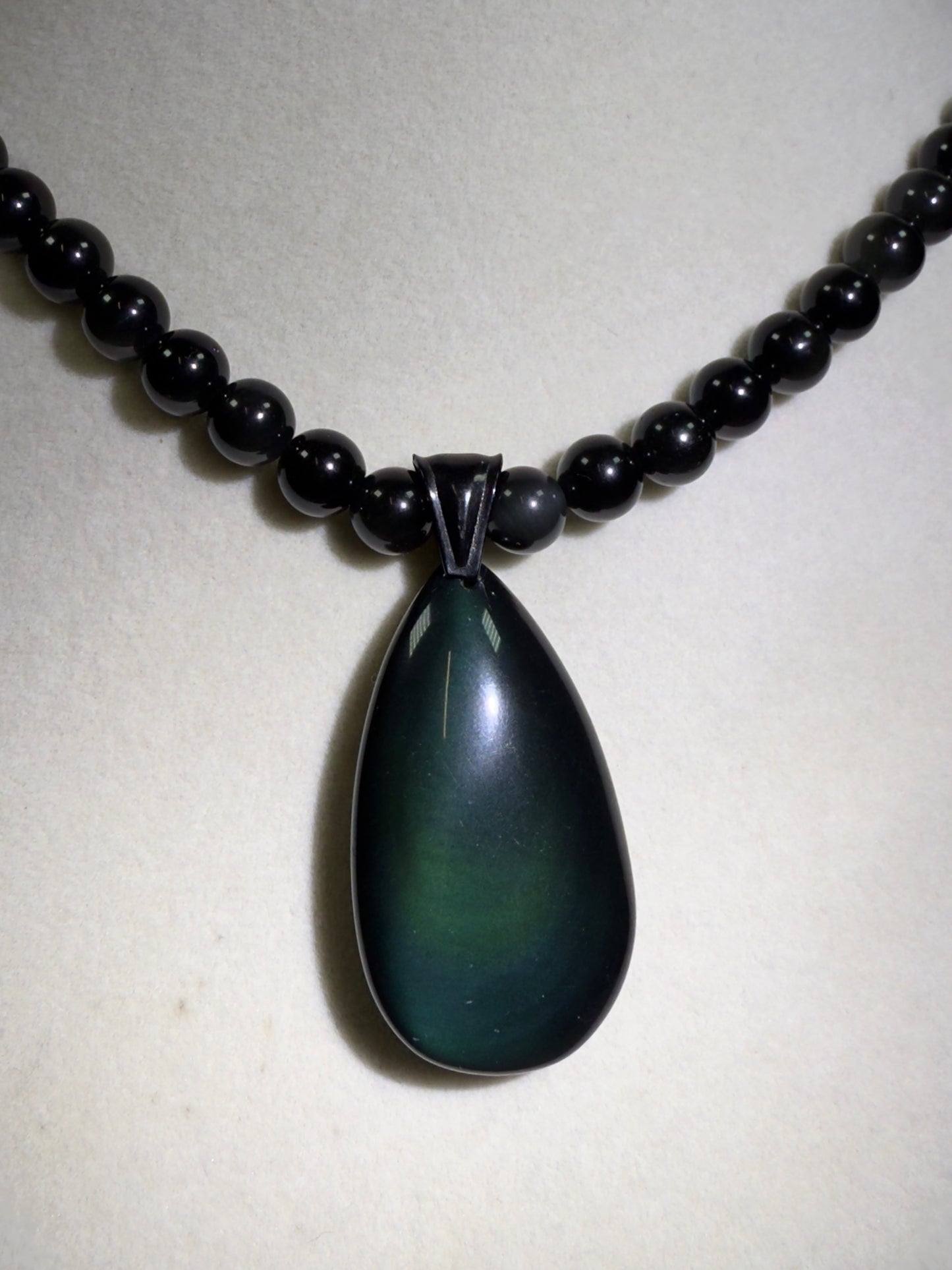 Rainbow Obsidian Pendant. Gorgeous Teardrop Cabochon. Custom Made Beaded Necklace. High Quality Jewelry