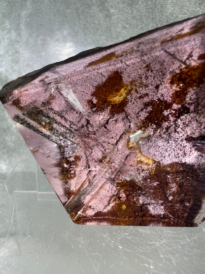 Garden Quartz Polished Freeform. Rare Purple Scenic Quartz. Gorgeous Lodolite With A Beautiful Landscape.