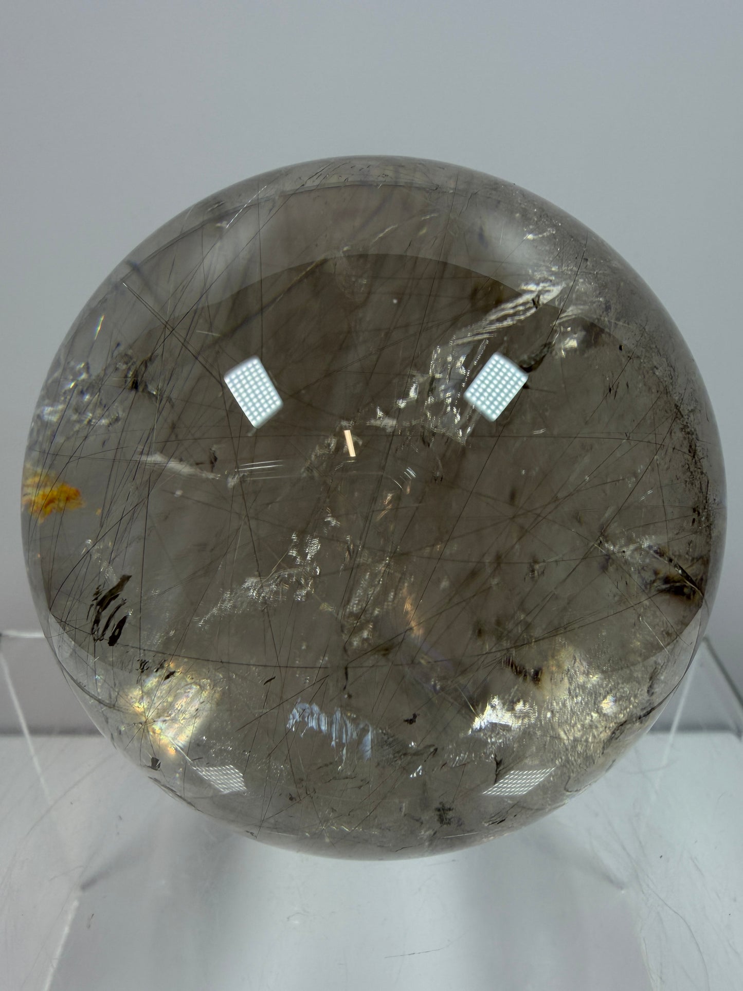 Rutile Quartz Sphere. 69mm. Stunning Large Display Sphere. Gorgeous Golden Rutile And Garden Quartz Inclusions.